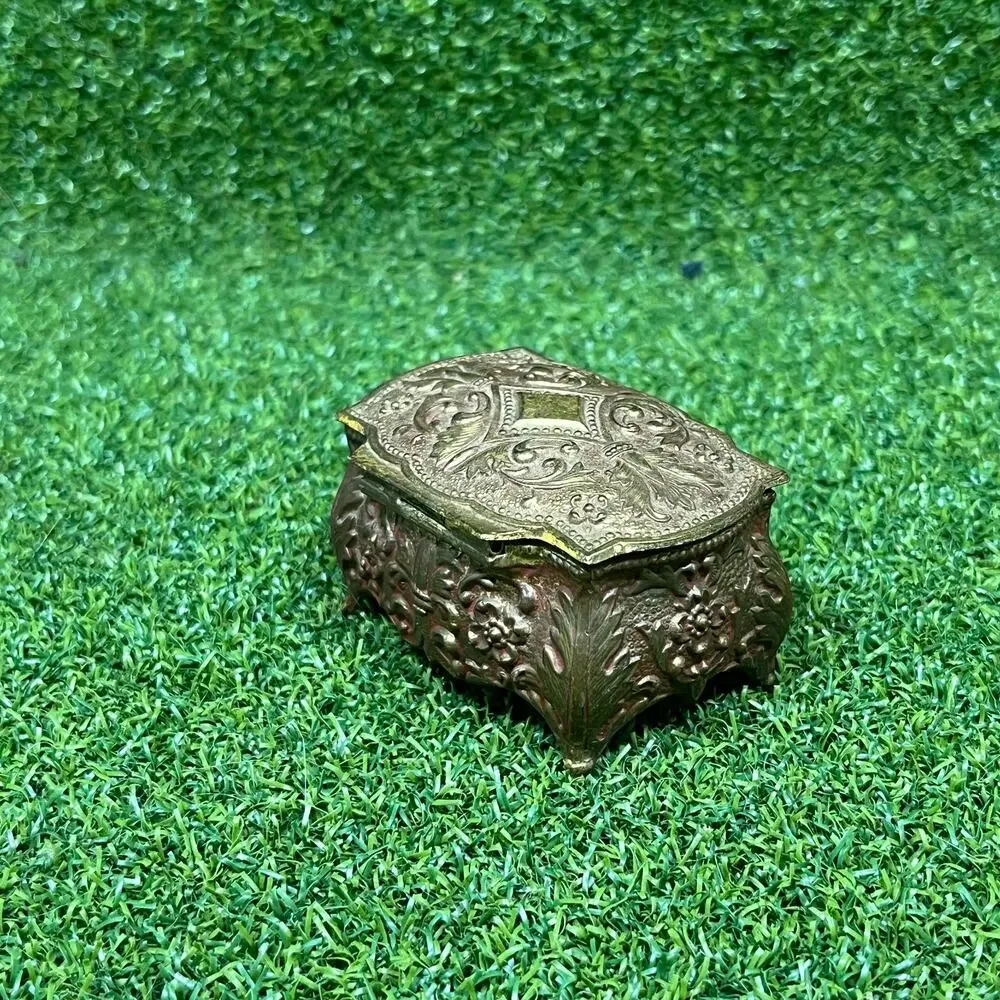 Vintage Ardalt Gold Tone Footed Metal Jewelry Trinket Box Japan